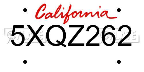 5XQZ262 California License Plate