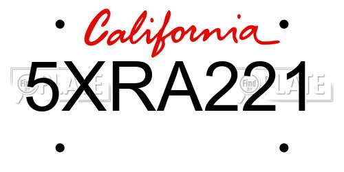5XRA221 California License Plate