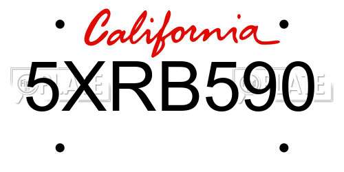 5XRB590 California License Plate
