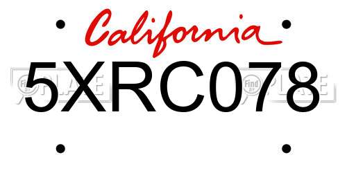 5XRC078 California License Plate