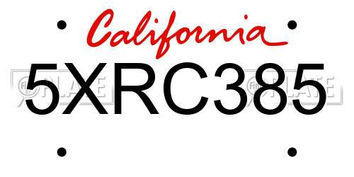 5XRC385 California License Plate