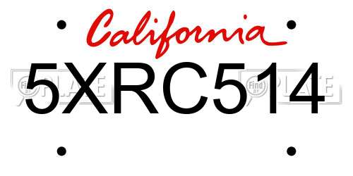 5XRC514 California License Plate