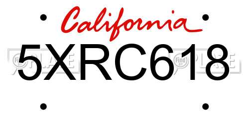 5XRC618 California License Plate