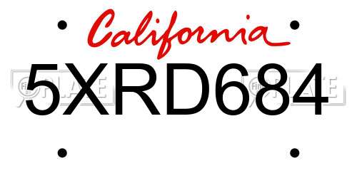 5XRD684 California License Plate