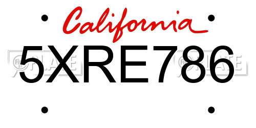 5XRE786 California License Plate