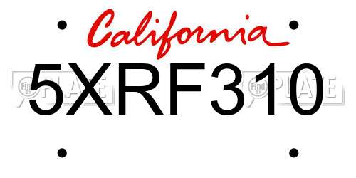 5XRF310 California License Plate