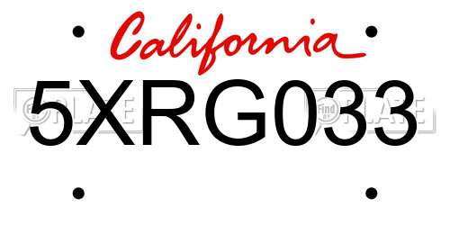 5XRG033 California License Plate