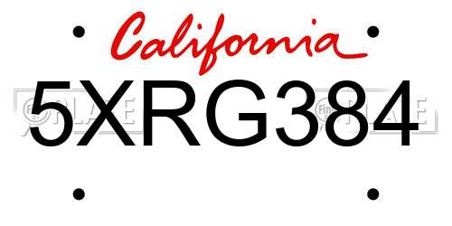 5XRG384 California License Plate