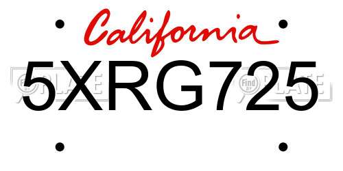 5XRG725 California License Plate