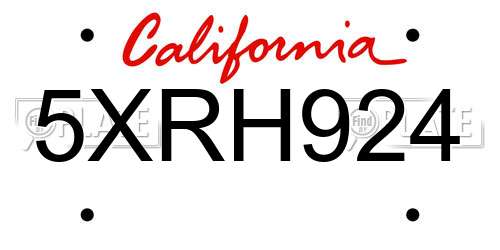 5XRH924 California License Plate