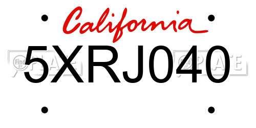 5XRJ040 California License Plate