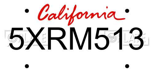 5XRM513 California License Plate