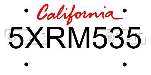 5XRM535 California License Plate