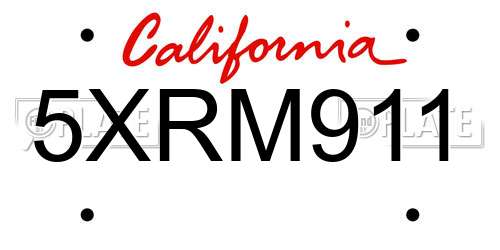 5XRM911 California License Plate