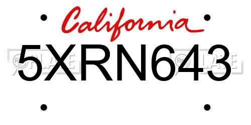 5XRN643 California License Plate