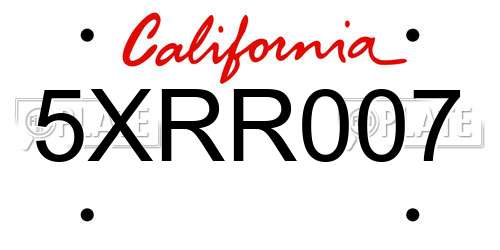 5XRR007 California License Plate