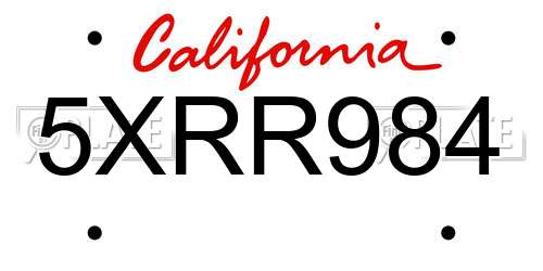5XRR984 California License Plate