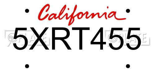 5XRT455 California License Plate