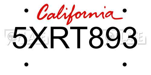 5XRT893 California License Plate