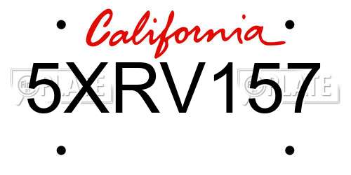 5XRV157 California License Plate