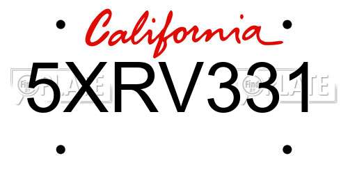 5XRV331 California License Plate