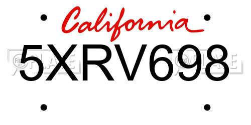 5XRV698 California License Plate