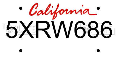 5XRW686 California License Plate