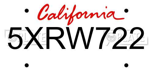 5XRW722 California License Plate