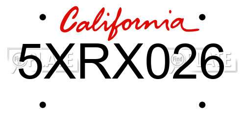 5XRX026 California License Plate