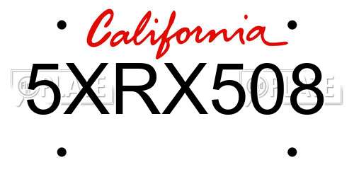 5XRX508 California License Plate