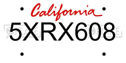 5XRX608 California License Plate