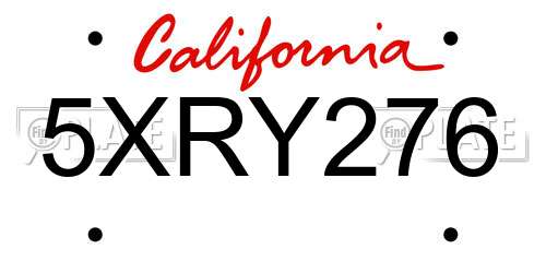 5XRY276 California License Plate