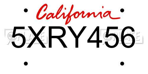 5XRY456 California License Plate