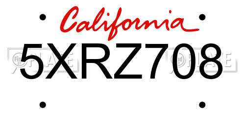 5XRZ708 California License Plate