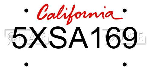 5XSA169 California License Plate