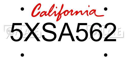 5XSA562 California License Plate
