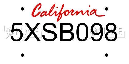 5XSB098 California License Plate