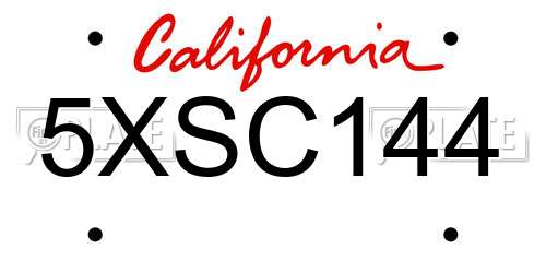 5XSC144 California License Plate