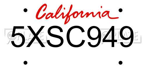 5XSC949 California License Plate