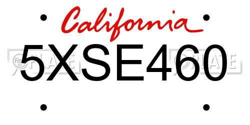 5XSE460 California License Plate