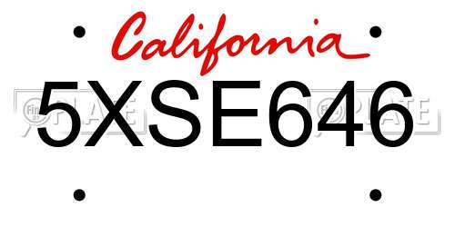 5XSE646 California License Plate
