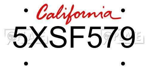 5XSF579 California License Plate
