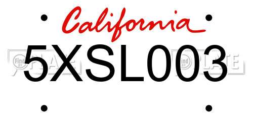5XSL003 California License Plate
