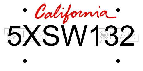5XSW132 California License Plate