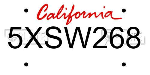 5XSW268 California License Plate