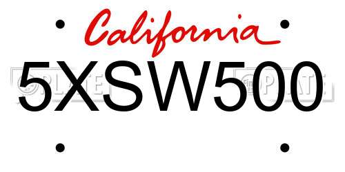 5XSW500 California License Plate