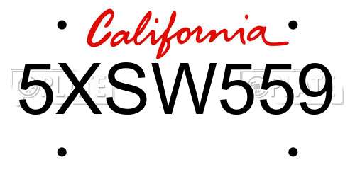 5XSW559 California License Plate