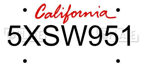 5XSW951 California License Plate