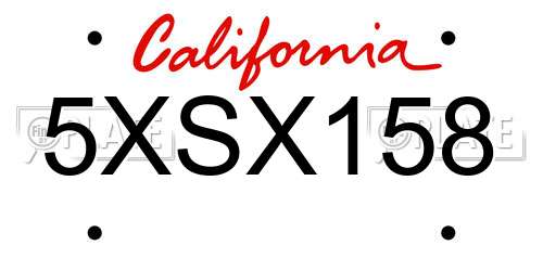 5XSX158 California License Plate