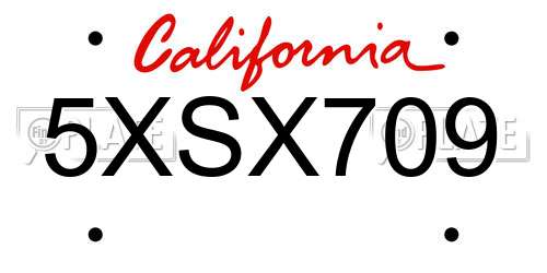 5XSX709 California License Plate